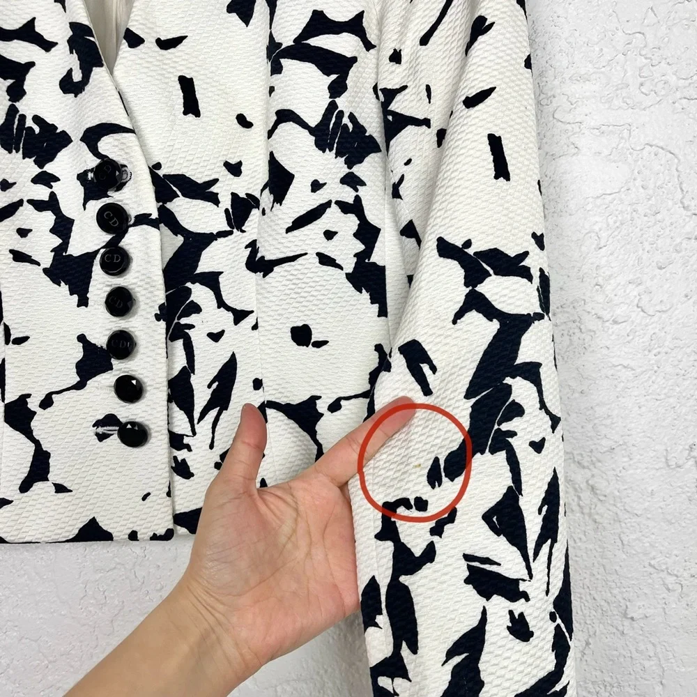 Christian Dior Vintage 1980’s Black & White Floral Print Blazer Jacket